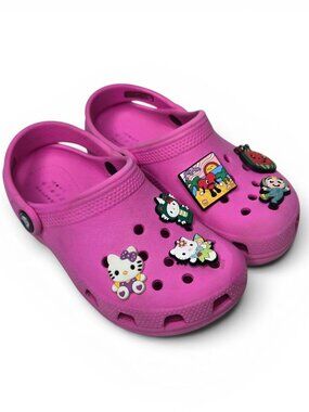 Crocs Pink Kids Clogs with Hello Kitty and Cocomelon Jibbitz Playground Fun C12